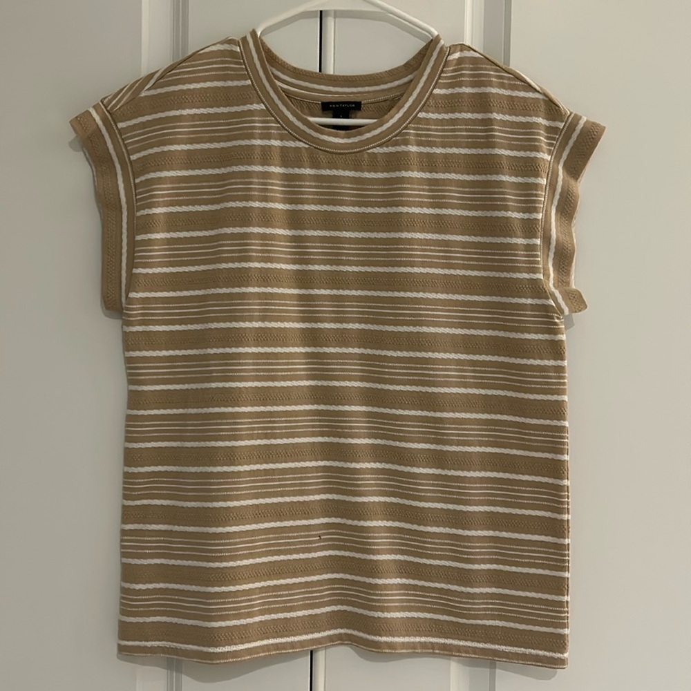 Ann Taylor Striped Tee, Khaki